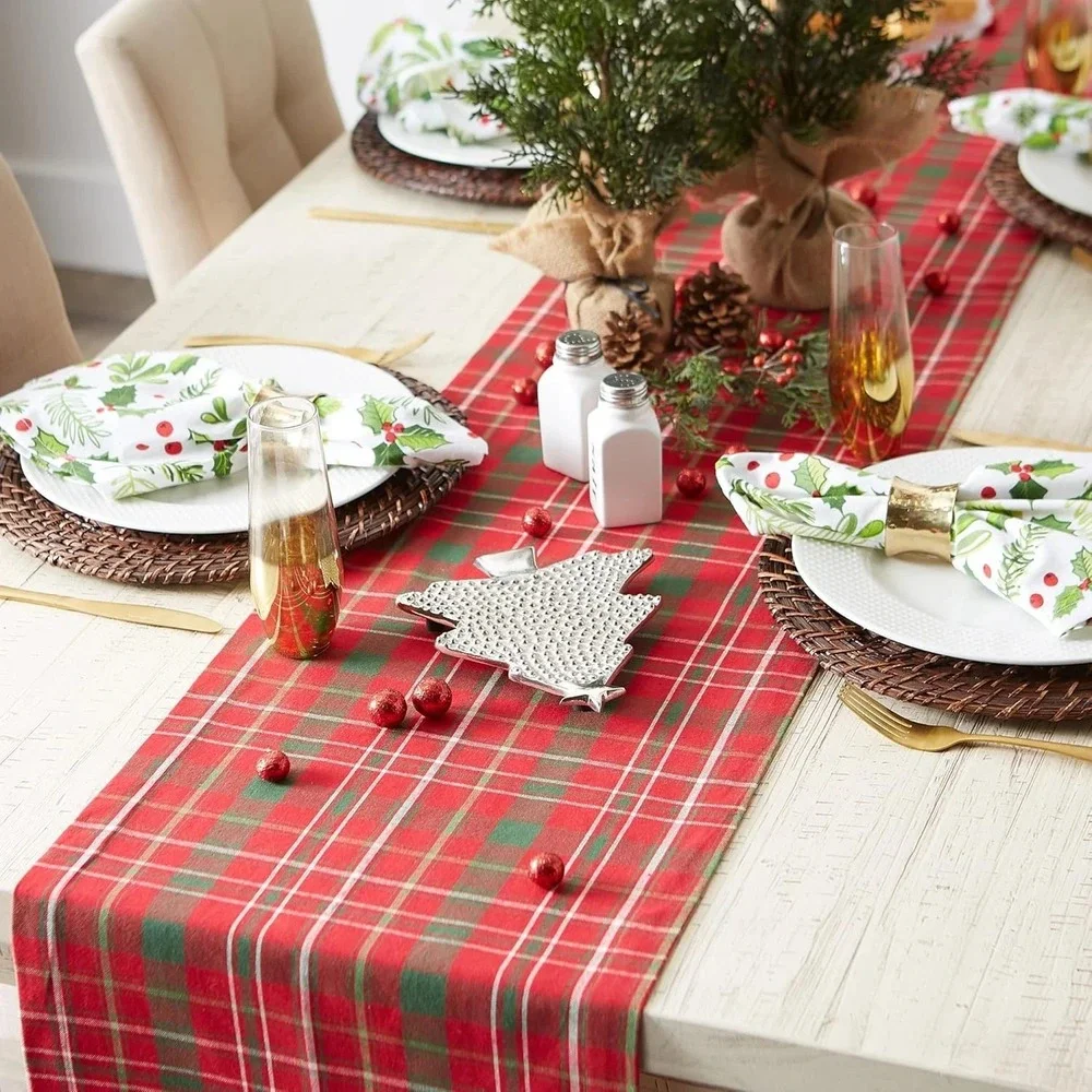 Tartan‎ Holly Plaid Christmas Table Runner, 14x108, Red & Green